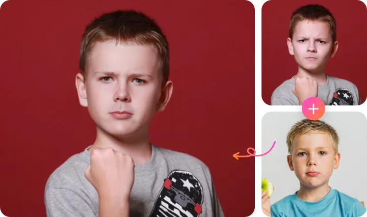 Multiple face swap example with kids and family group photo