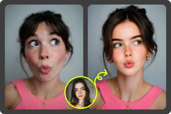 Before and after — realistic replacement with skin tone matching
