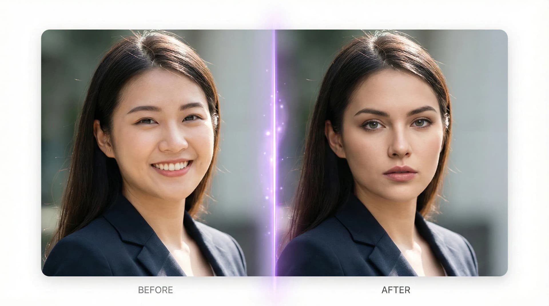 Photo face swap example showing before and after comparison